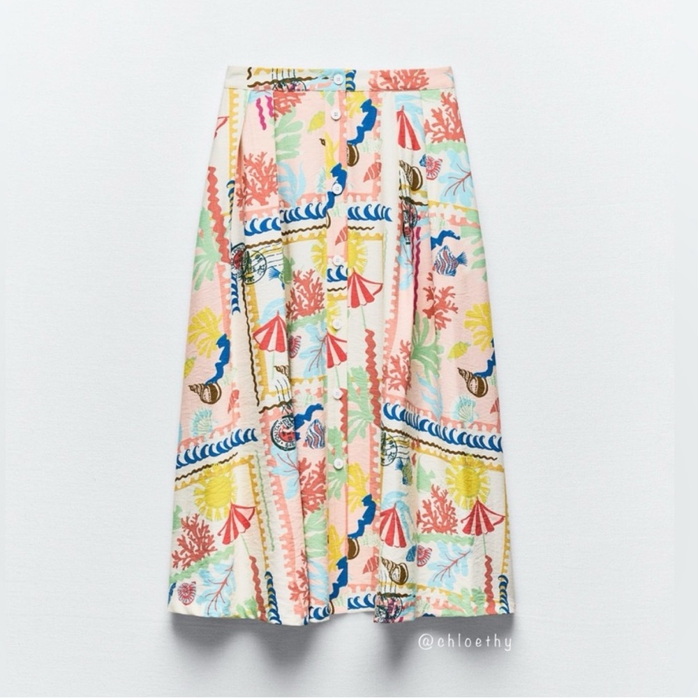 Zara Pink Multicolor Floral Midi Skirt - Picture 2 of 15